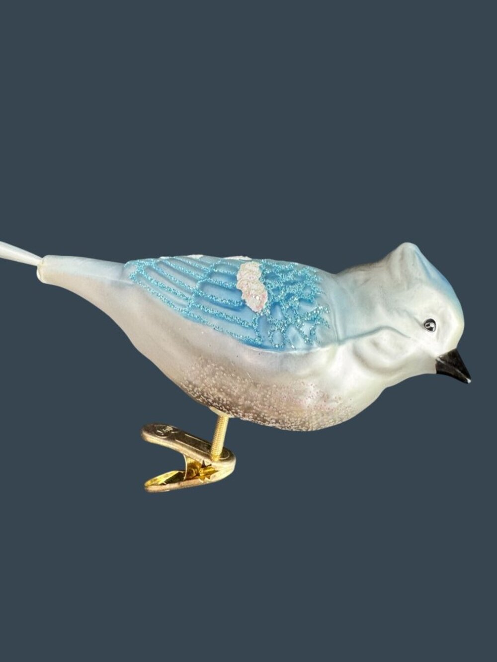 Vintage OWC Clip On Bird Christmas Ornament Frosted Glitter Spun Tail Decor - Picture 7 of 8